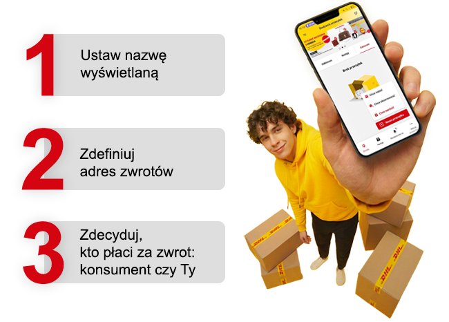 1. Ustaw nazwę wyświetlaną. 2. Zdefiniuj adres zwrotów. 3. Zdecyduj, kto płaci za zwrot: konsument czy Ty